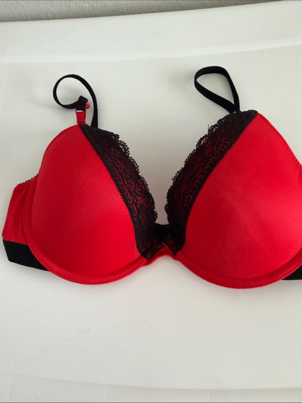 Victoria's Secret Red and Black Lace Push-Up Bra